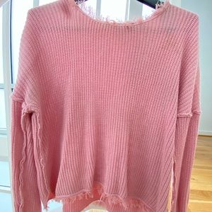 philosophy pink fringed sweater